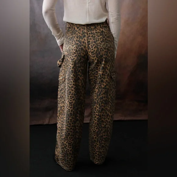 Damson Madder Cargo Denim Jeans Leopard Print Loose Baggy Fit Size 12 - Picture 2 of 8